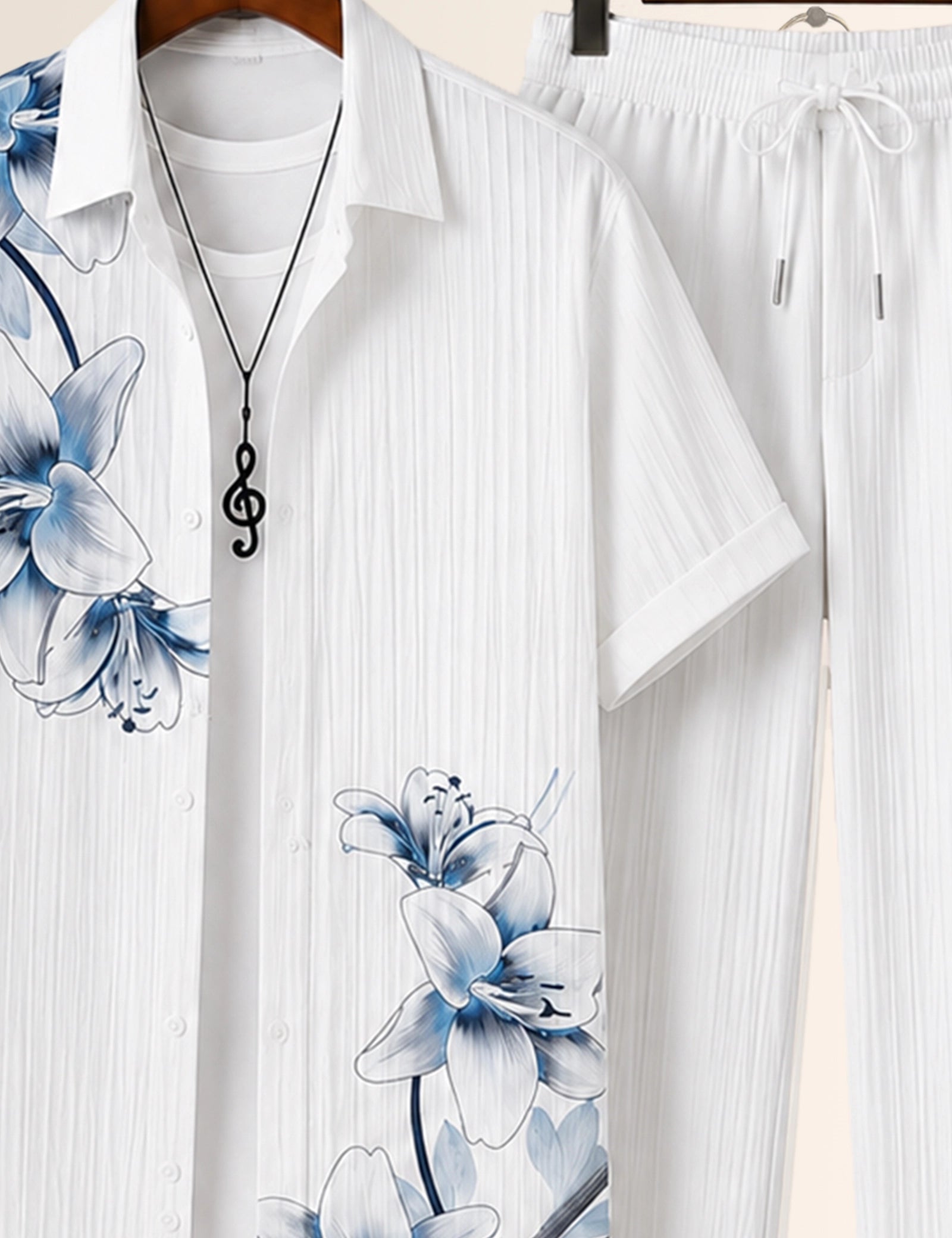 Blue Flower Printed Full Pant Cords - XPCRDF