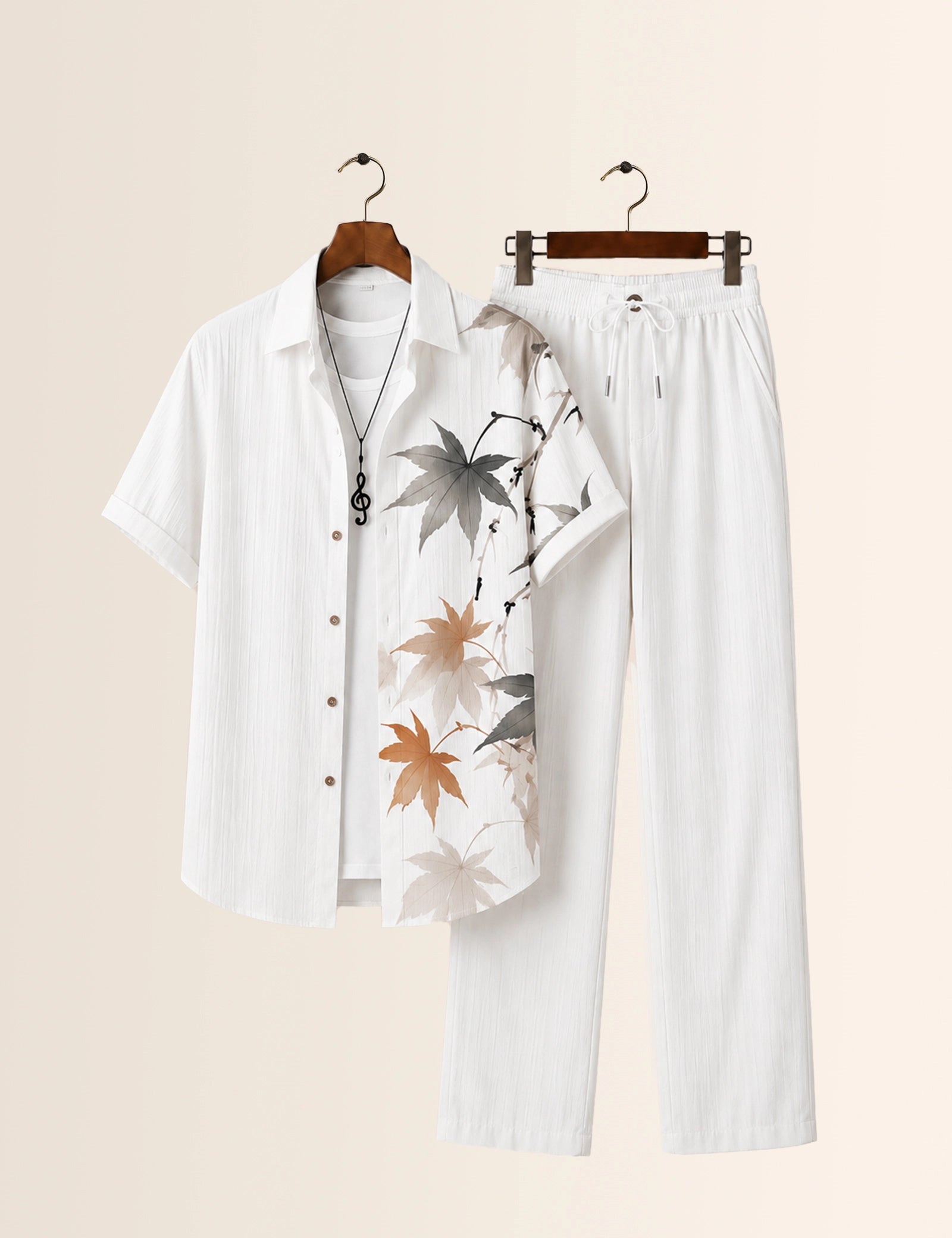 Grey Leaves Printed Full Pant Cords - XPCRDF