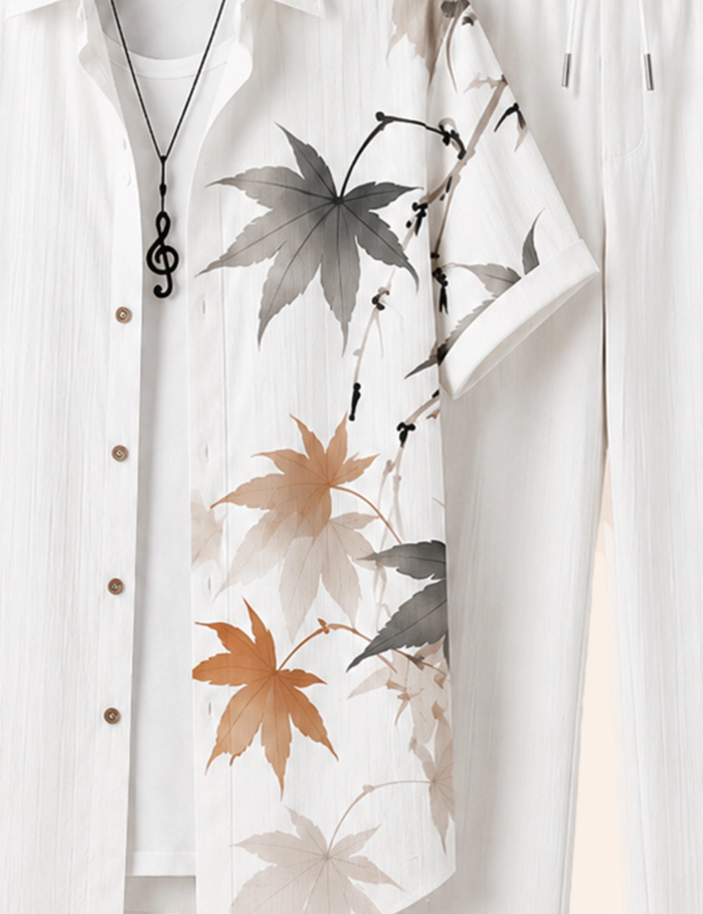 Grey Leaves Printed Full Pant Cords - XPCRDF