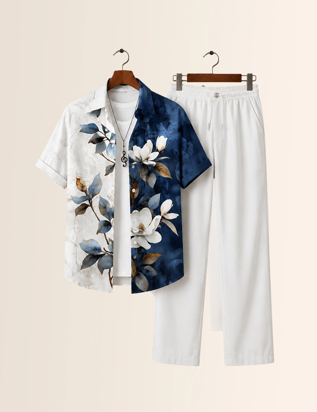 White Flower Printed Full Pant Cords - XPCRDF