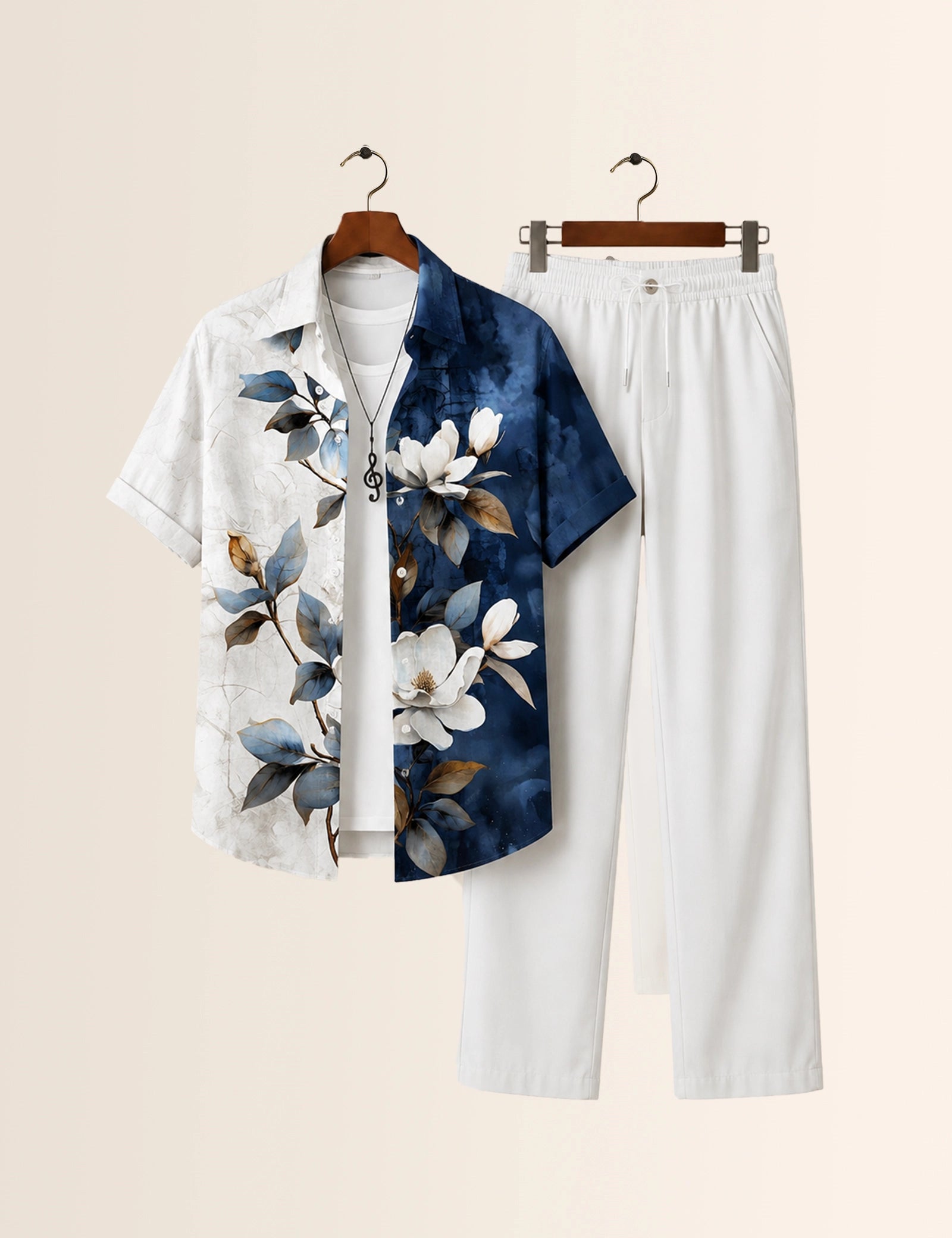 White Flower Printed Full Pant Cords - XPCRDF
