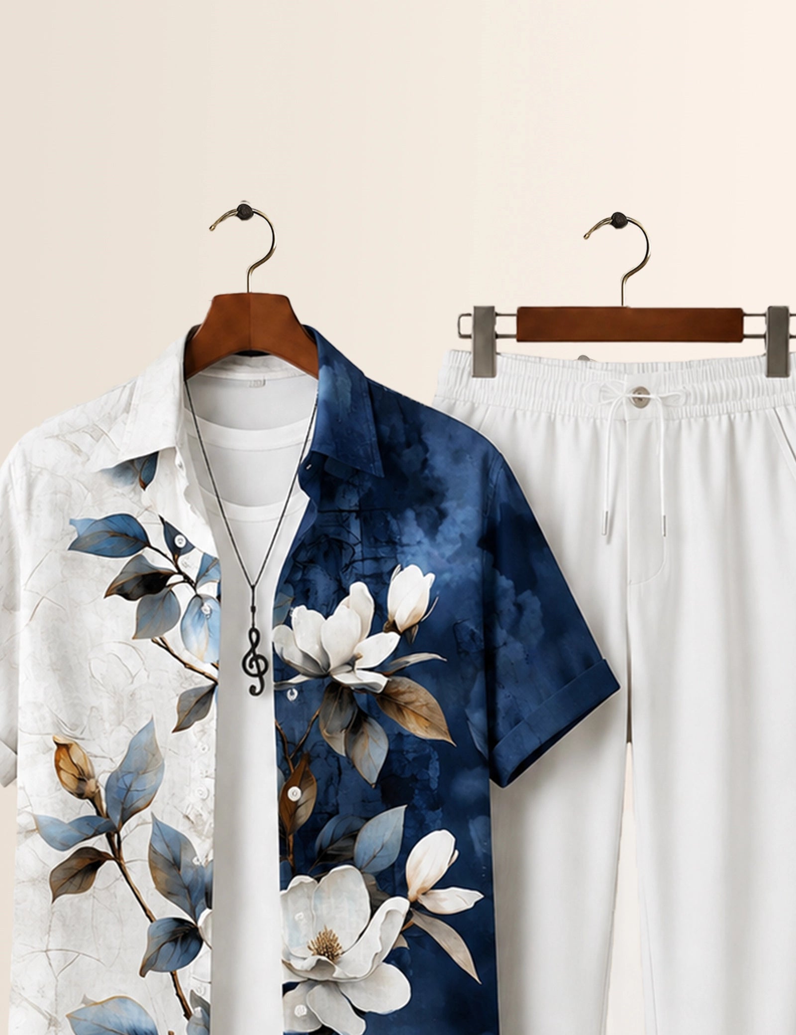 White Flower Printed Full Pant Cords - XPCRDF
