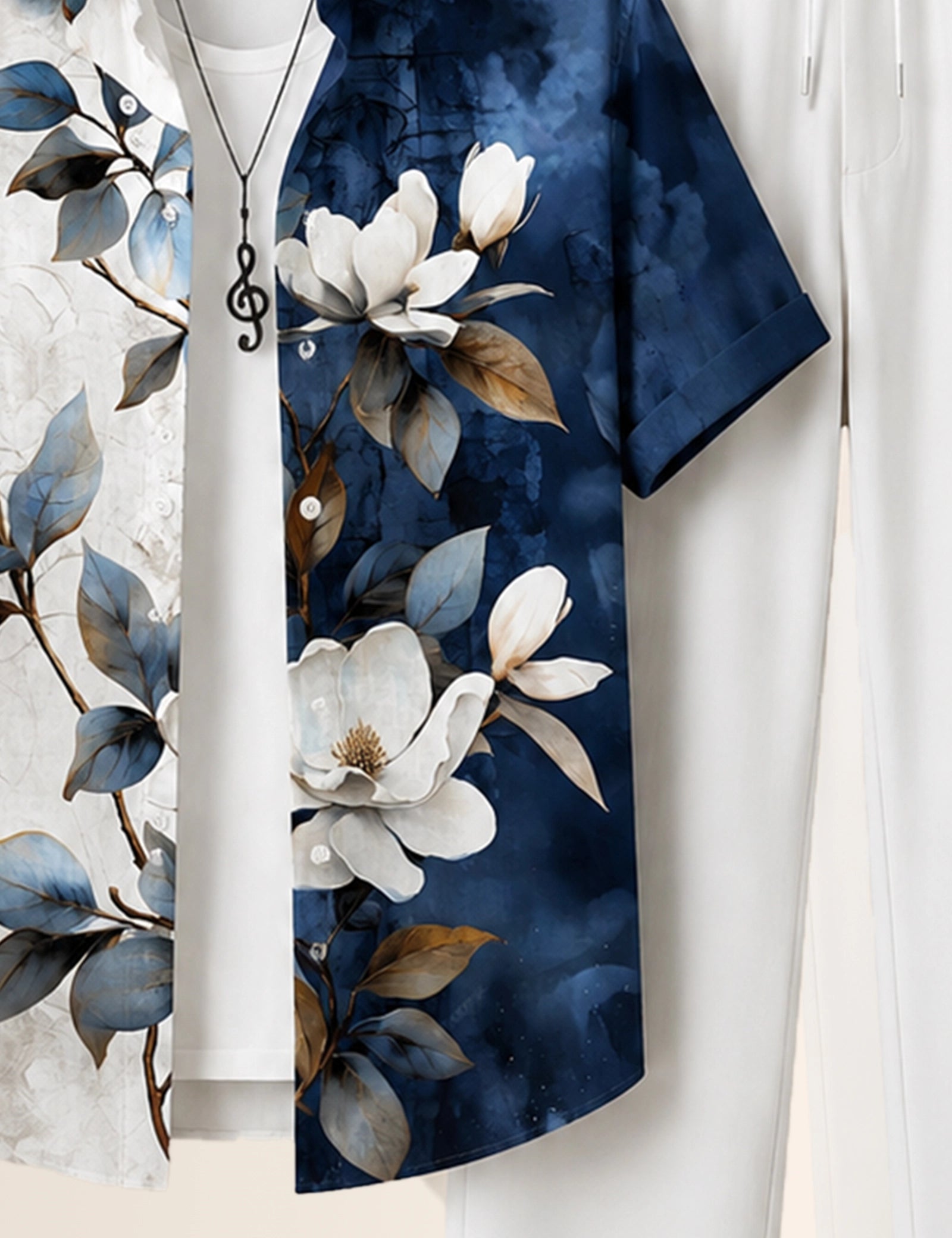 White Flower Printed Full Pant Cords - XPCRDF
