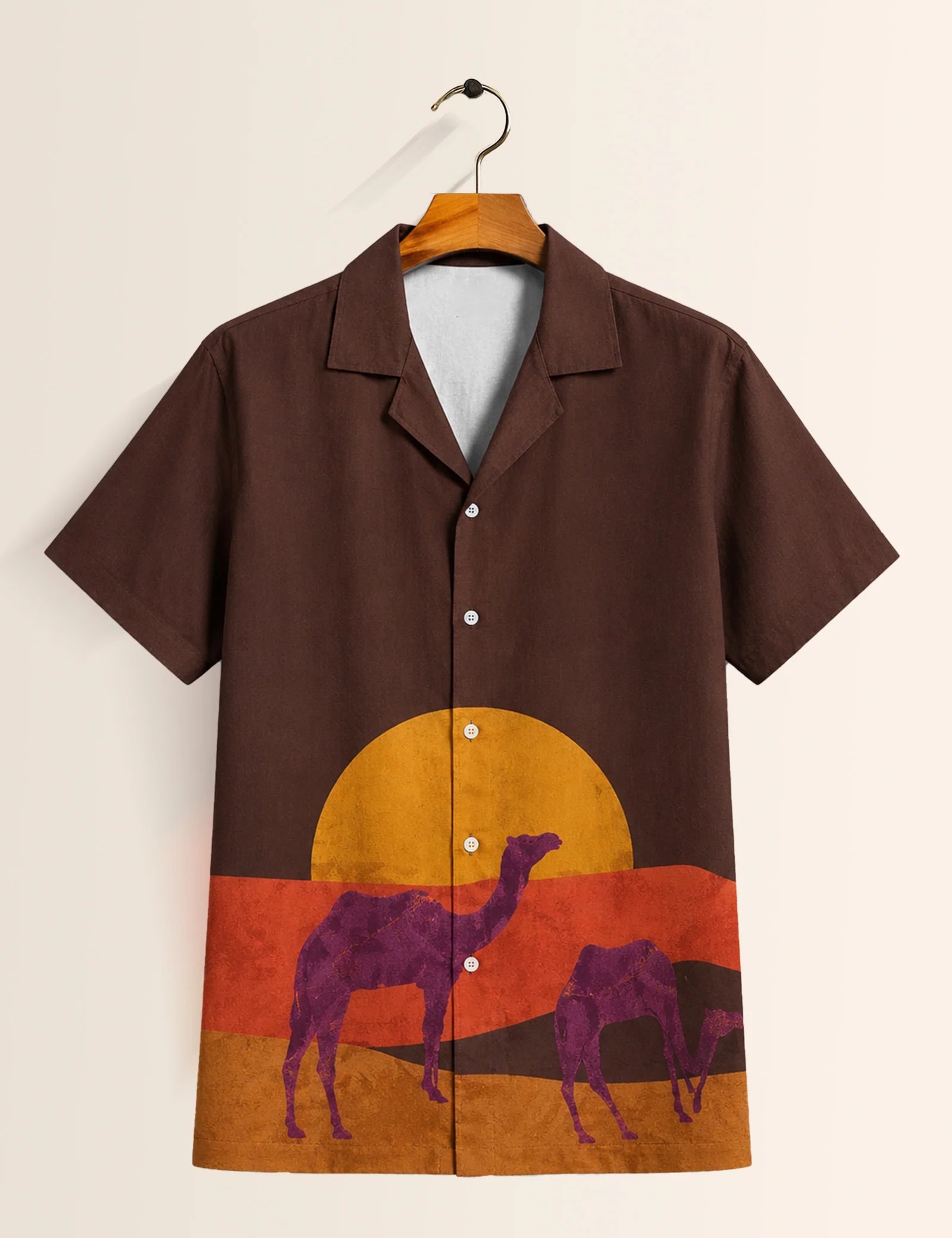 Brown Camel Printed Unisex Half Sleeves Shirt