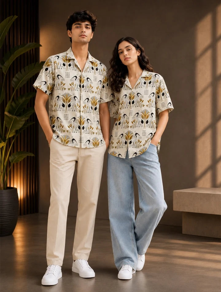Cream Badak Printed Unisex Half Sleeves Shirt