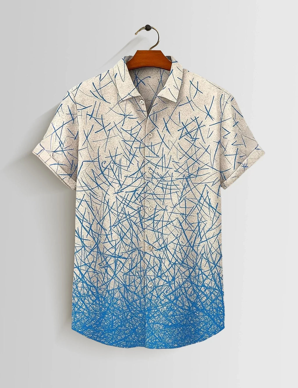 Cream Blue Scratch Printed Mens Half Sleeves Shirts Exclusive - XPST