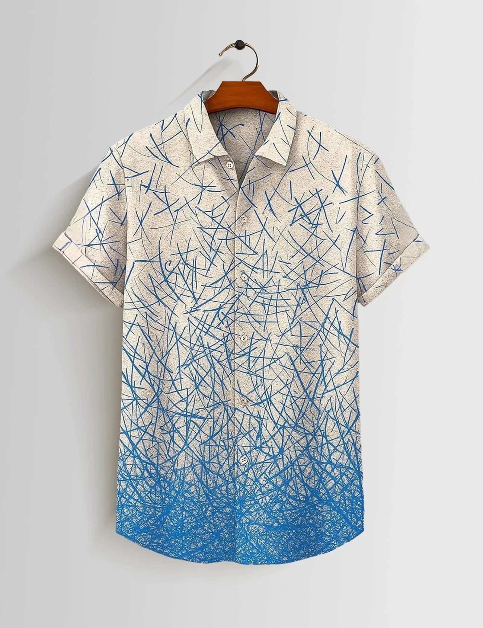 Cream Blue Scratch Printed Mens Half Sleeves Shirts Exclusive - XPST