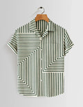 Cream Zigzag Printed Mens Half Sleeves Shirts Exclusive - XPST