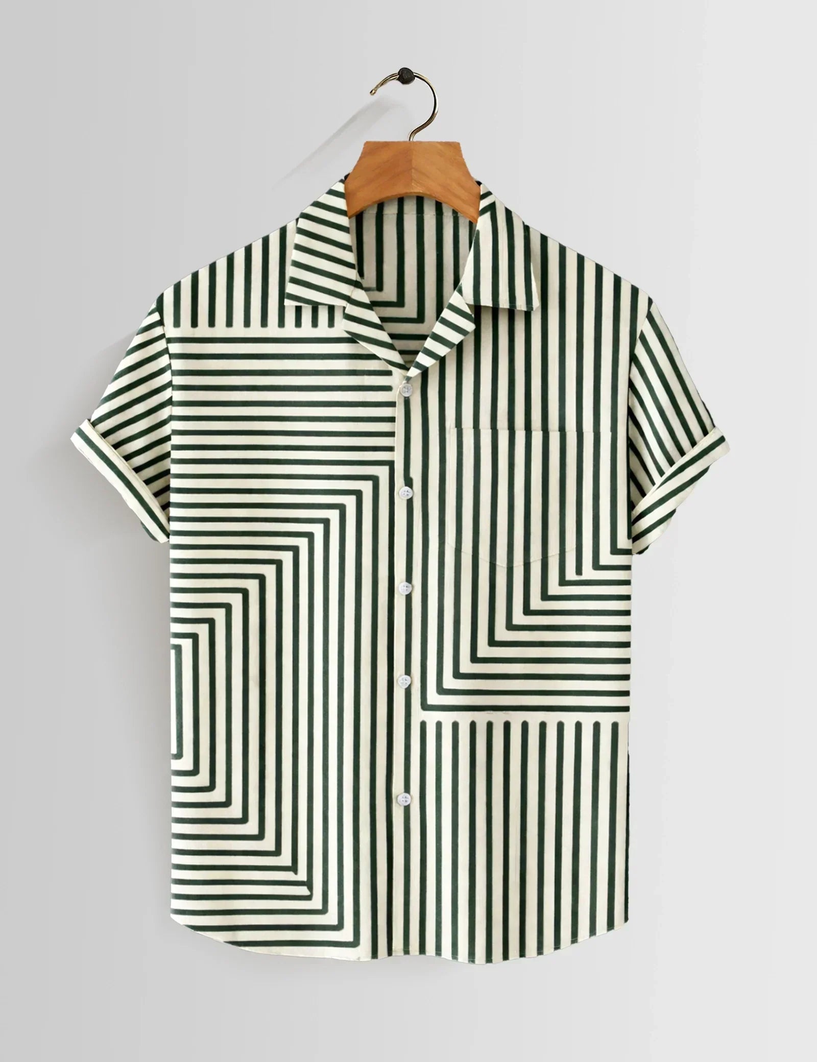 Cream Zigzag Printed Mens Half Sleeves Shirts Exclusive - XPST