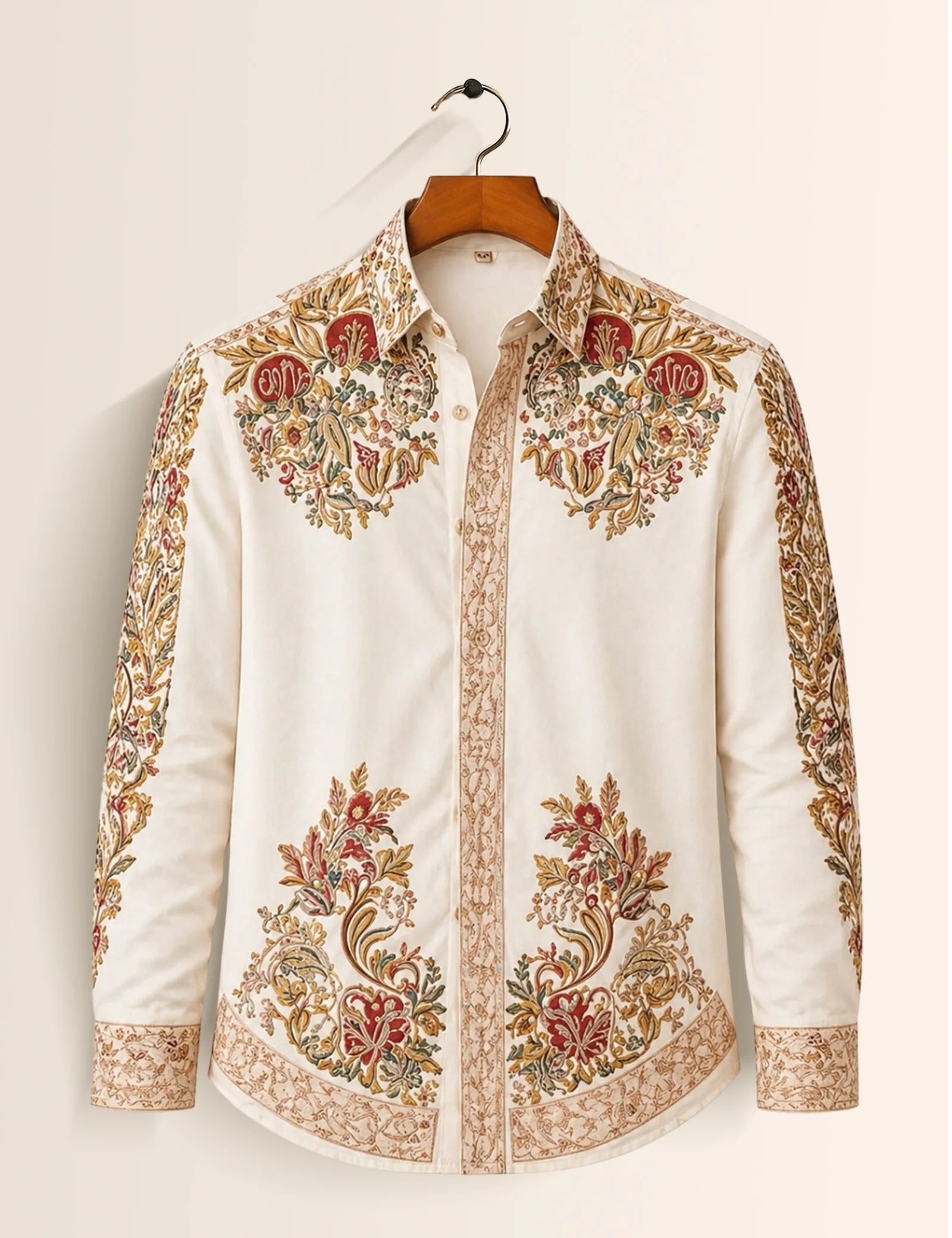 White Golden Design Full Sleeves Shirts - XPST