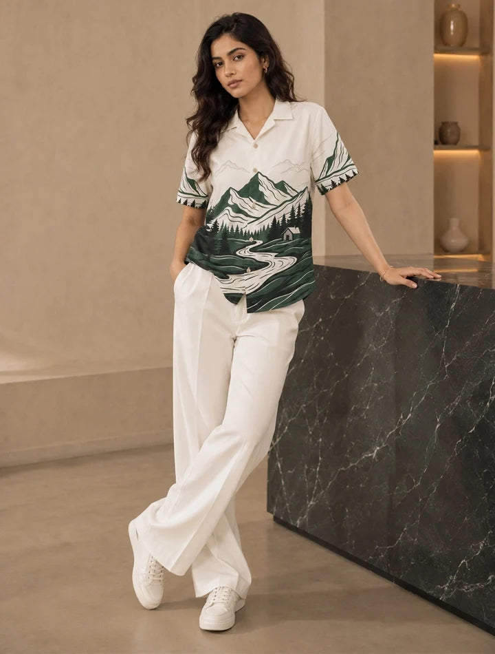 Green Scenery Printed Unisex Half Sleeves Shirt
