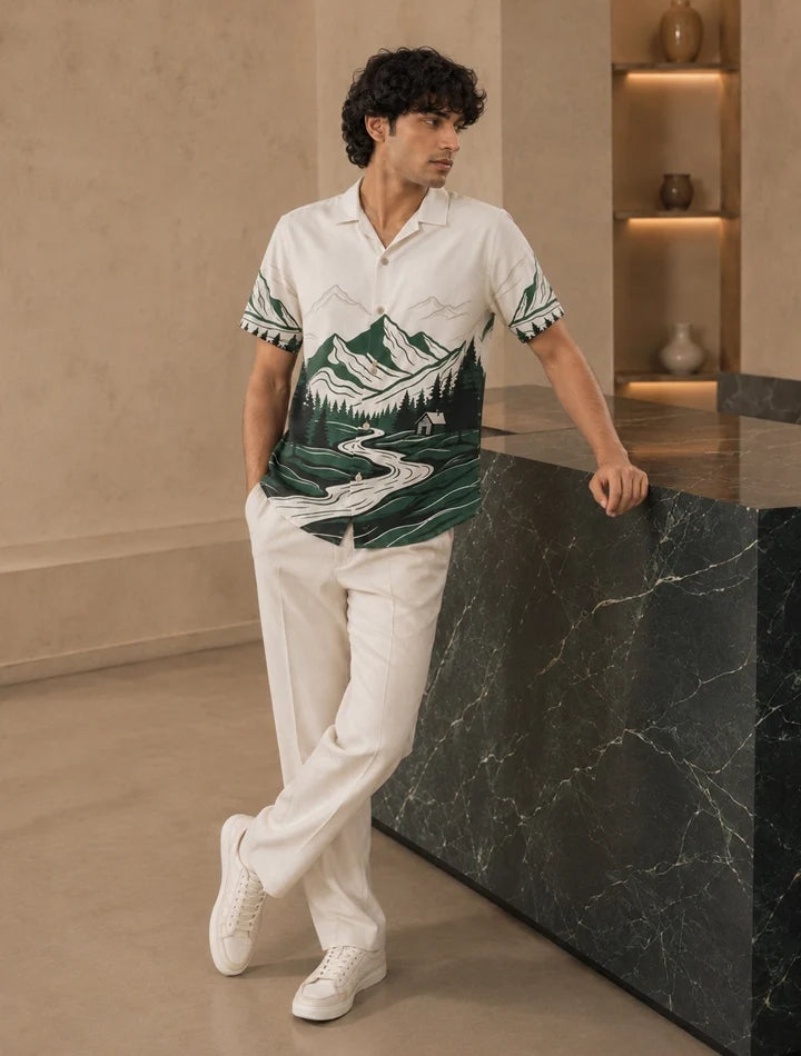 Green Scenery Printed Unisex Half Sleeves Shirt