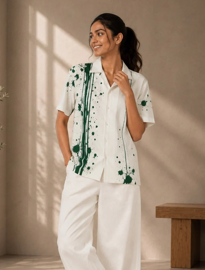 Green Splash Printed Unisex Half Sleeves Shirt