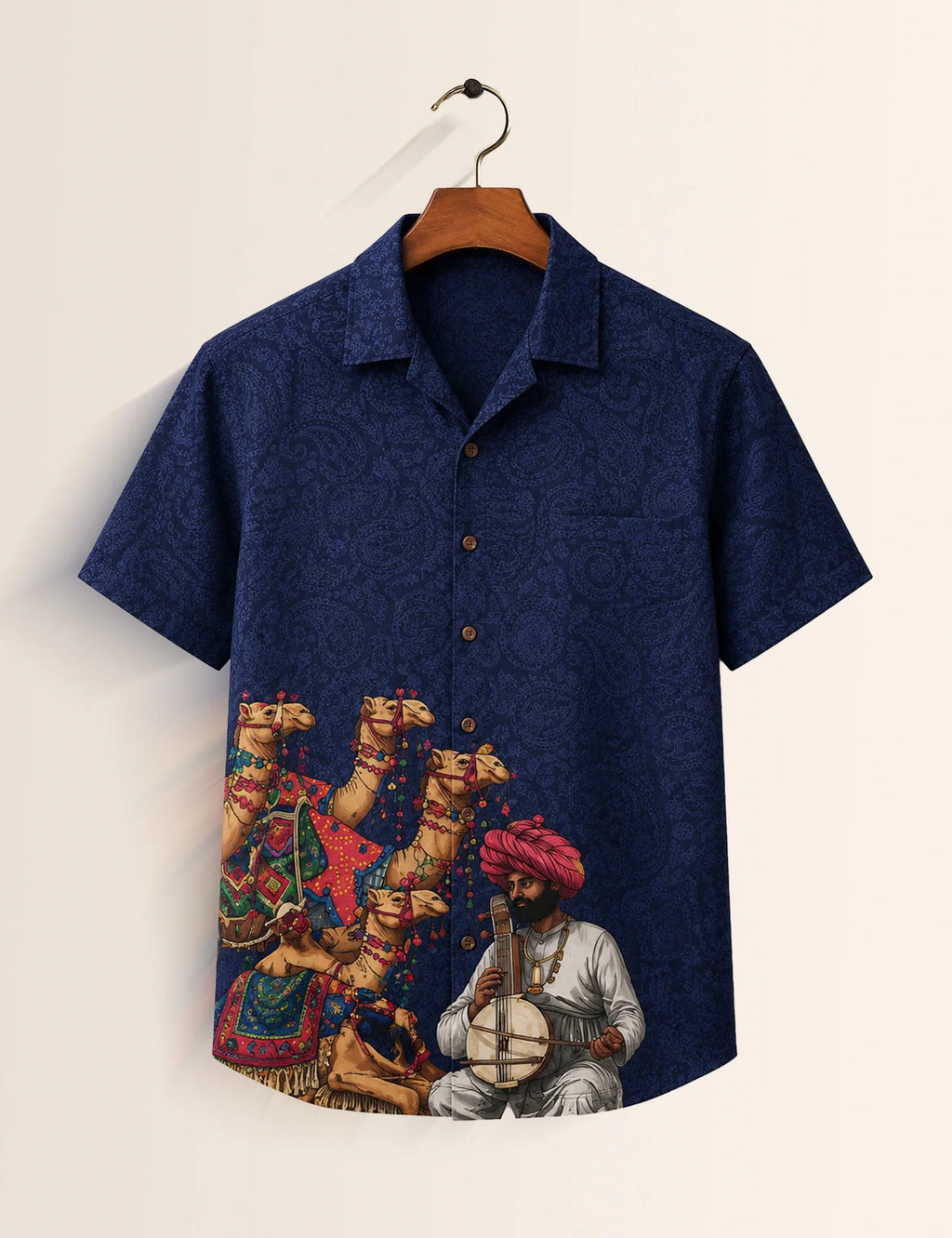 Navy Camel Printed Unisex Half Sleeves Shirt