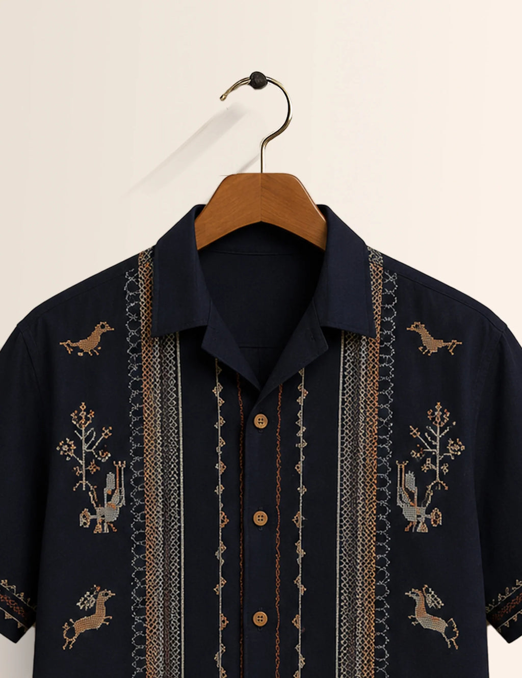 Navy Embroidery Printed Unisex Half Sleeves Shirt