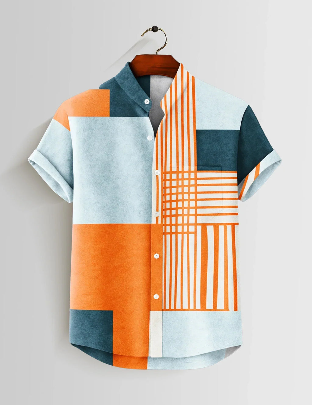 Orange Patchwork Printed Mens Half Sleeves Shirts Exclusive - XPST
