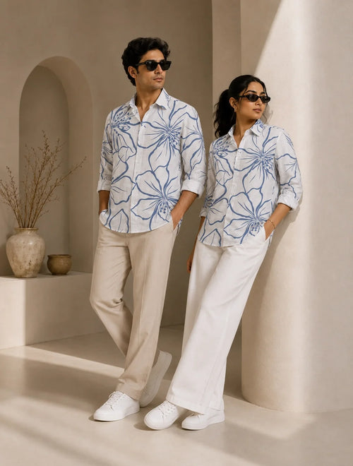 Botanical White Printed Mens Half Sleeves Shirts Exclusive - XPST