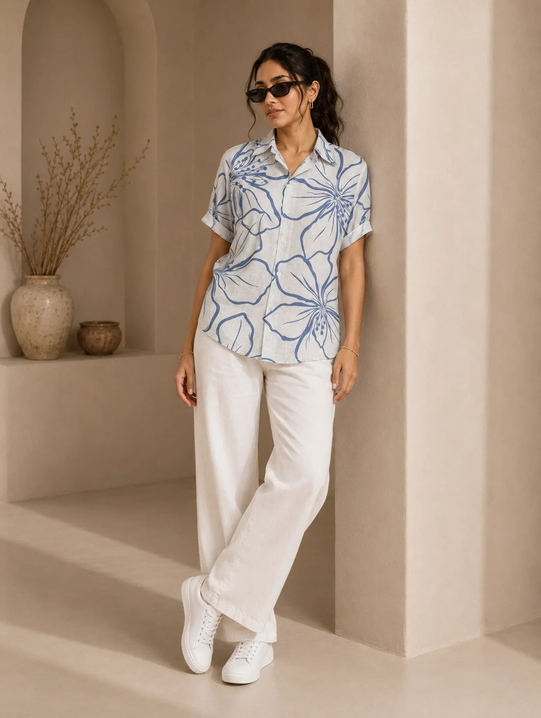 Botanical White Printed Mens Half Sleeves Shirts Exclusive - XPST