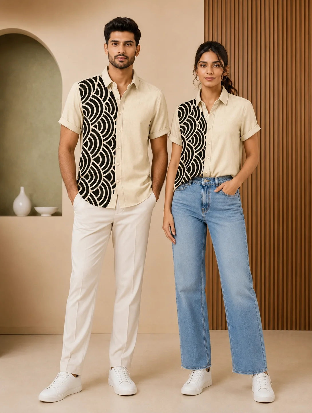 Cream Scales Printed Mens Half Sleeves Shirts Exclusive - XPST