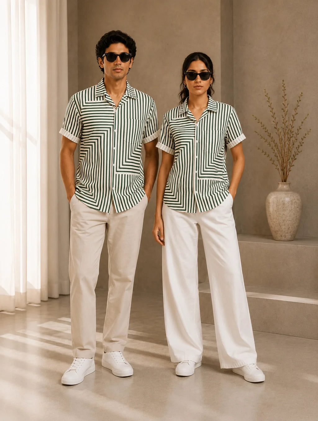 Cream Zigzag Printed Mens Half Sleeves Shirts Exclusive - XPST
