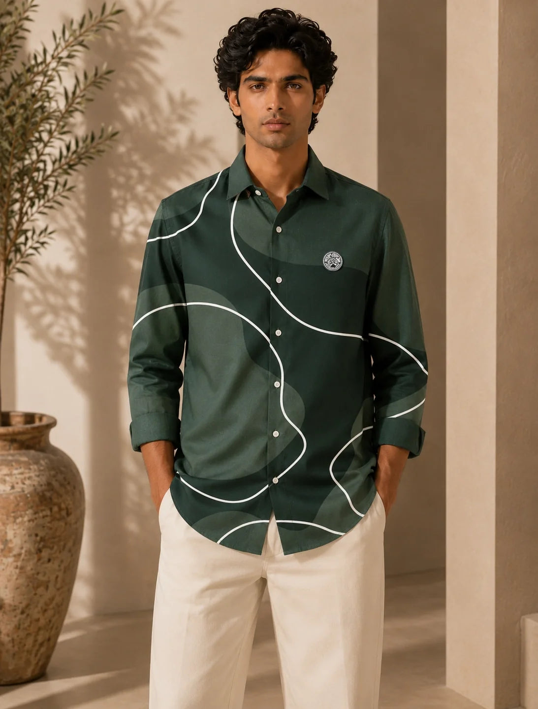 Green Patch Type Full Sleeves Shirts - XPST