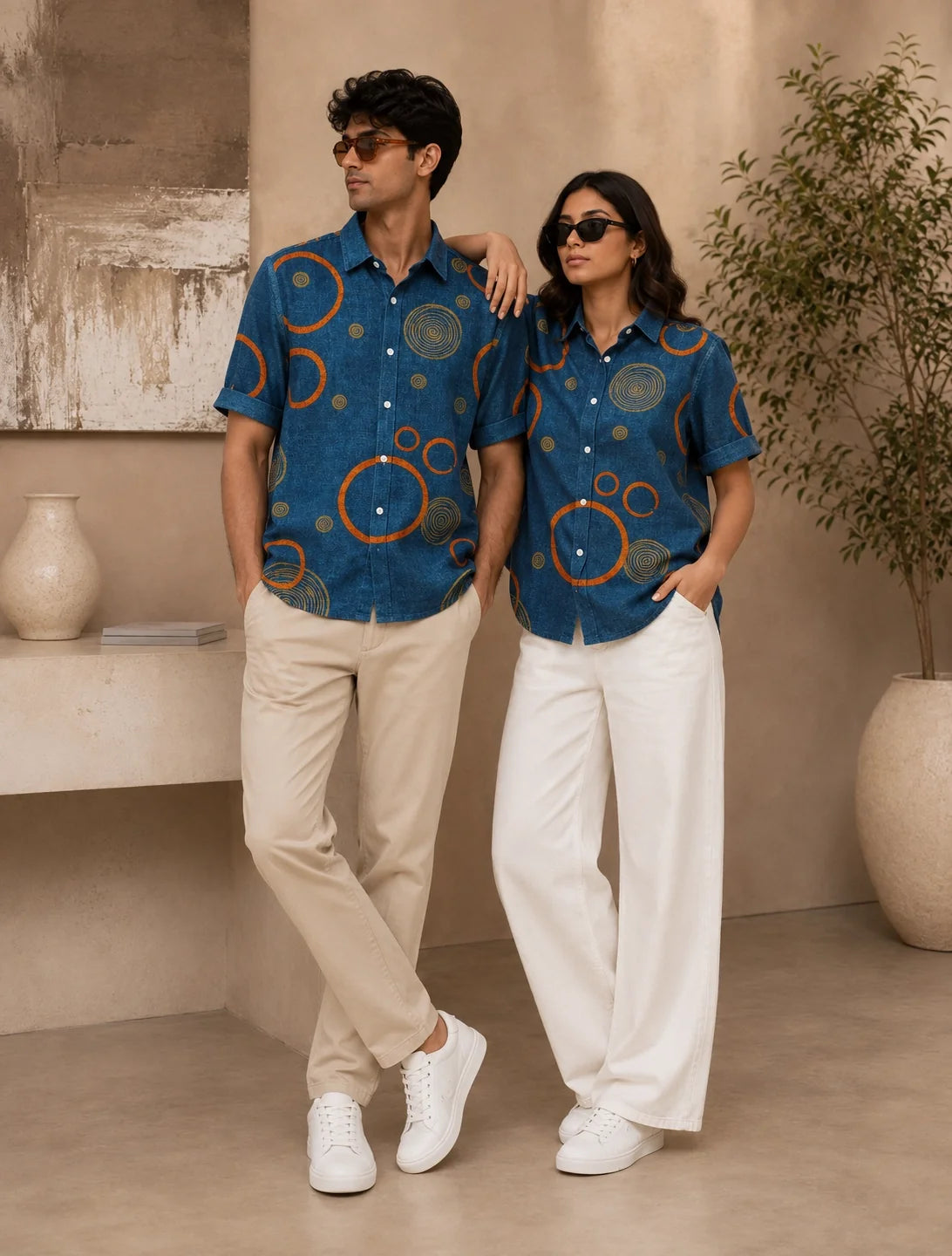 Navy Blue Mandala Printed Mens Half Sleeves Shirts Exclusive - XPST