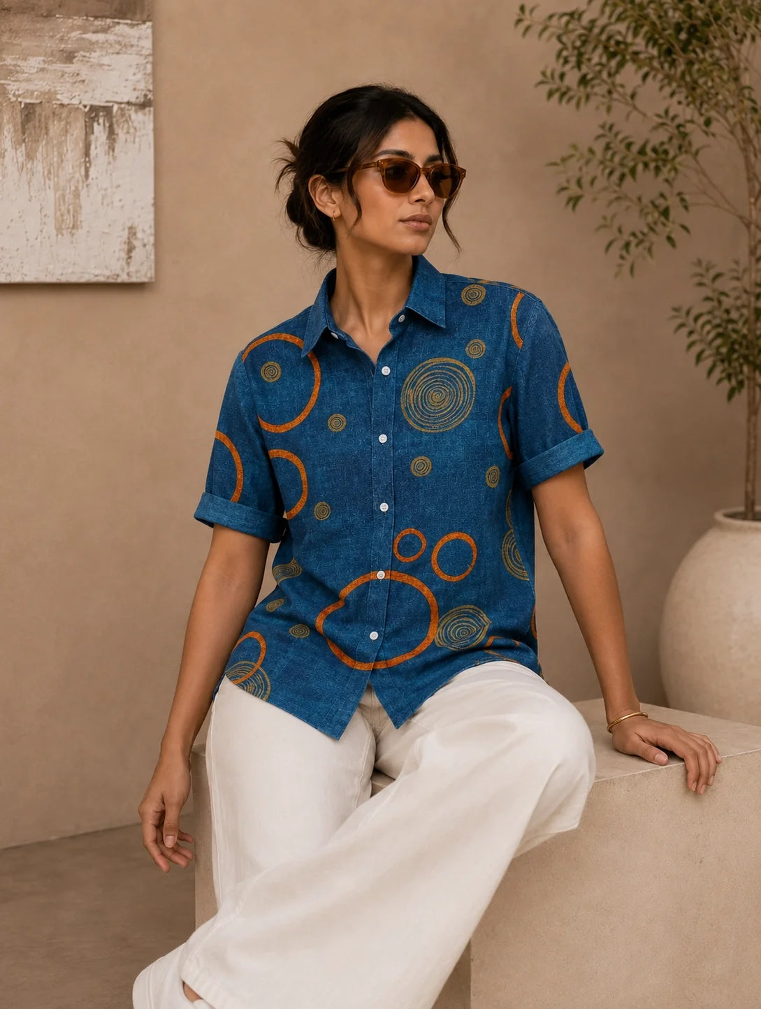 Navy Blue Mandala Printed Mens Half Sleeves Shirts Exclusive - XPST
