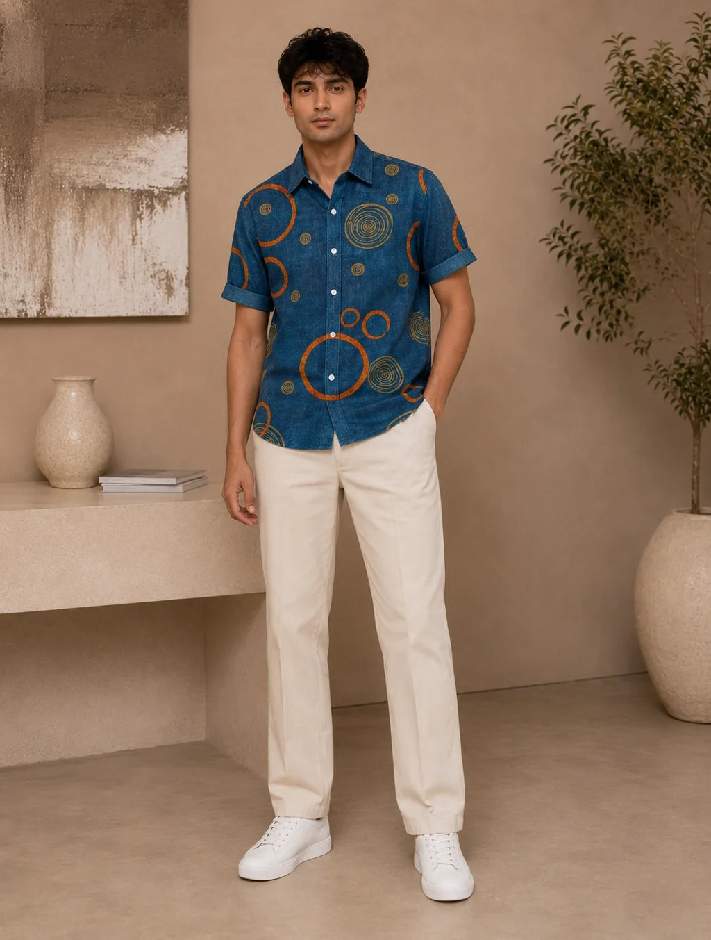 Navy Blue Mandala Printed Mens Half Sleeves Shirts Exclusive - XPST