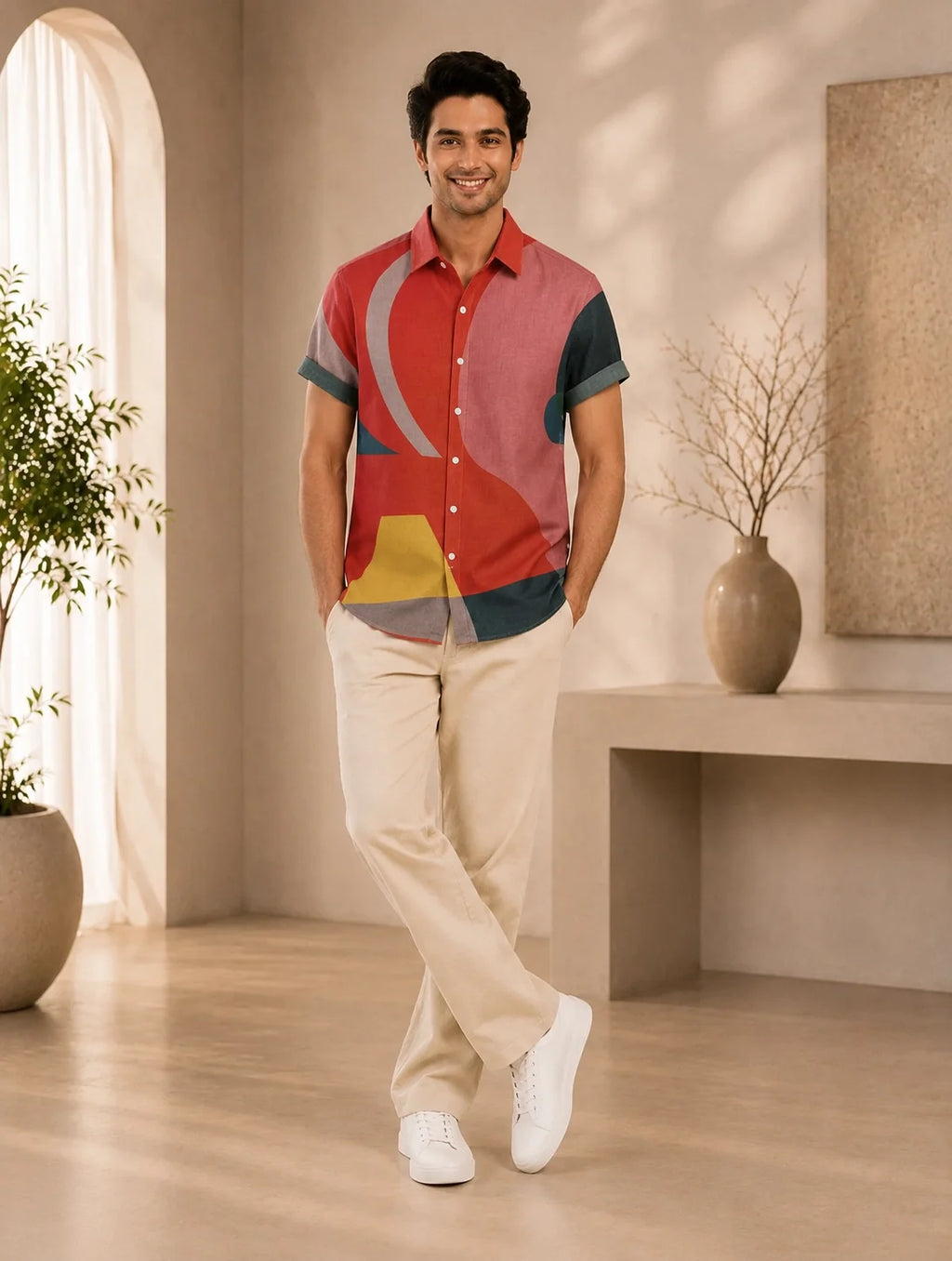 Pink Layer Printed Mens Half Sleeves Shirts Exclusive - XPST