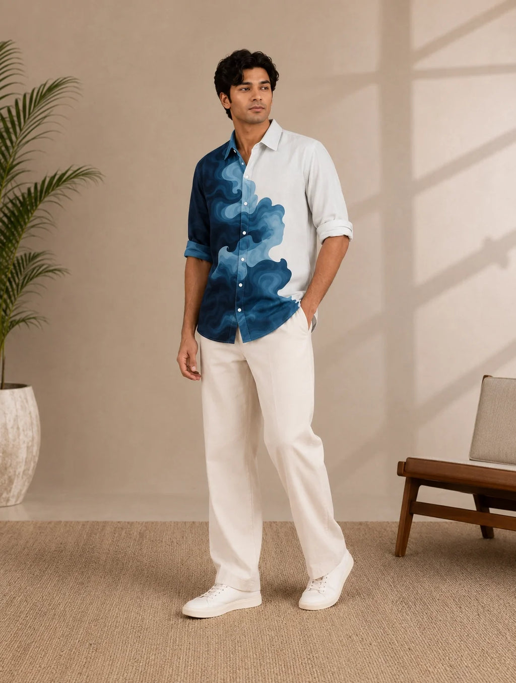 Watery Wave Printed Mens Half Sleeves Shirts Exclusive - XPST