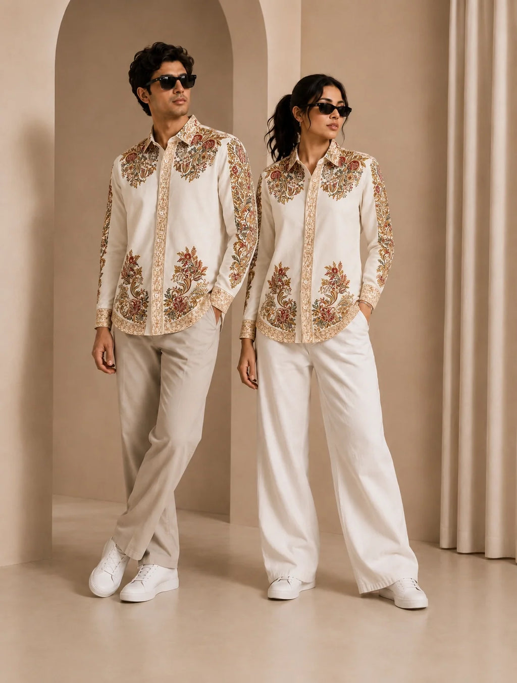 White Golden Design Full Sleeves Shirts - XPST