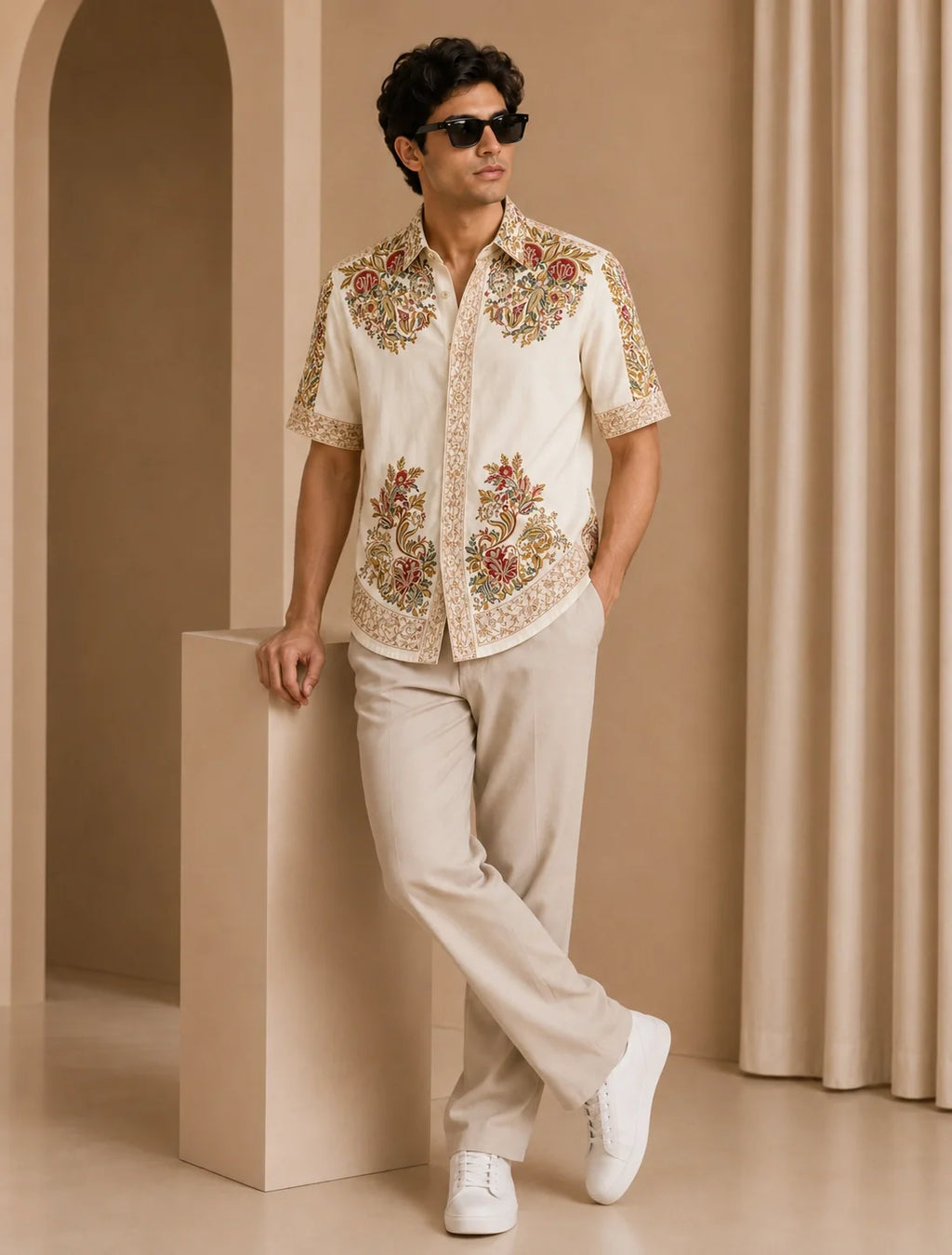 White Golden Design Full Sleeves Shirts - XPST
