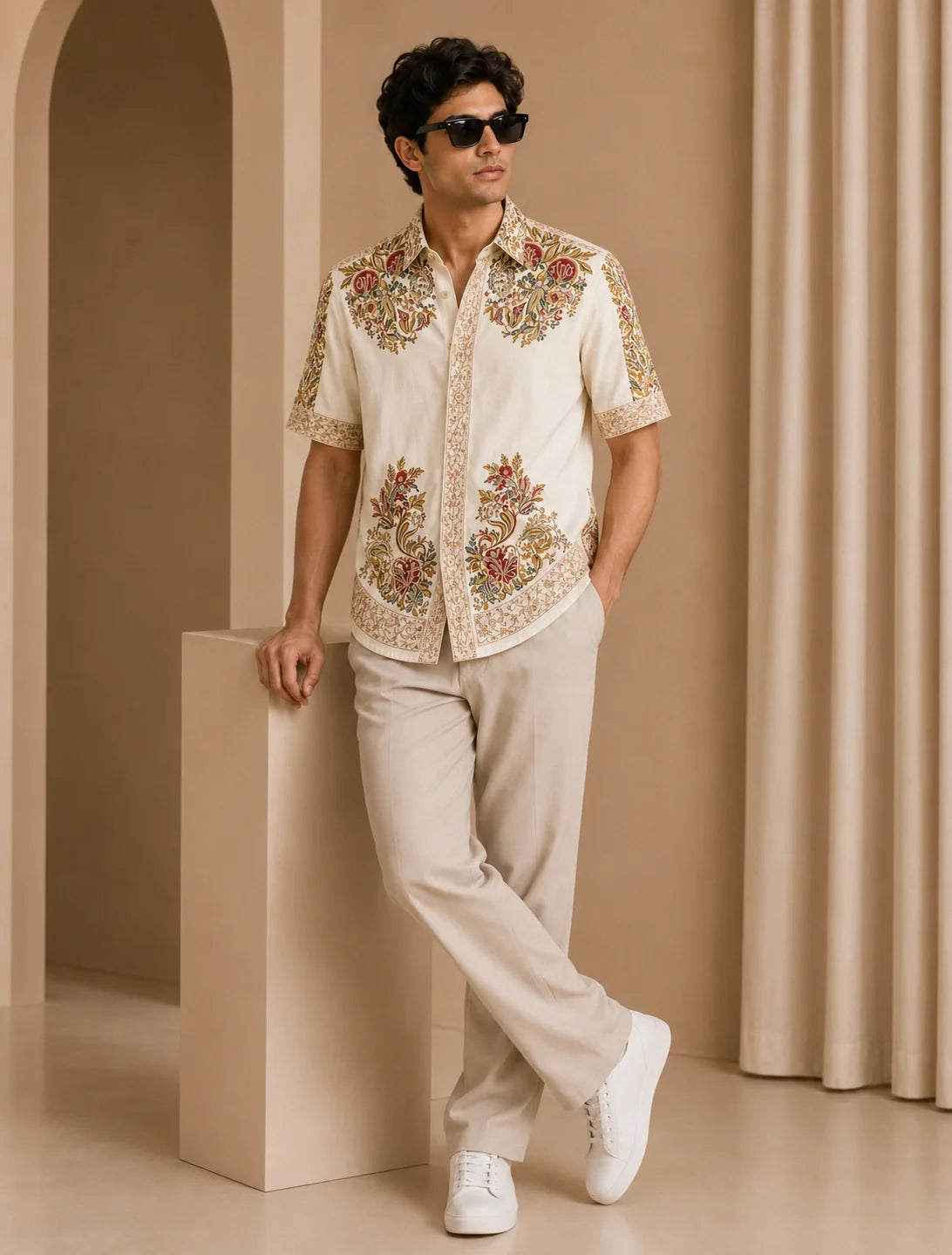 White Golden Design Full Sleeves Shirts - XPST